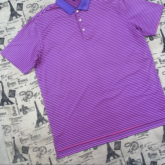 Peter Millar Summer Comfort Purple/Pink Striped Short Sleeve Polo Shirt Size XL - Picture 2 of 10